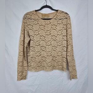 New Frontier Vintage Sheer Lace Contemporary Cowgirl Long Sleeve Top sz XL